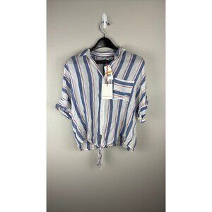 The Good Jane - Small - Relaxed Button-Down Shirt With Stripes & Drawstring